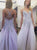 A Line Tulle Beadings Criss Cross Lavender Prom Dresses