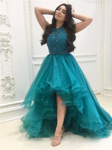 A Line Asymmetrical Organza Blue Prom Dresses