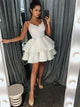 Sleeveless Mini Short Appliques Satin Ruffles Prom Dresses
