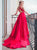 Chic Red V Neck A Line Satin Pleats Criss Cross Prom Dresses with Slit 