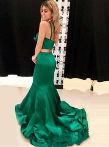 Sweep Train Green Evening Dresses