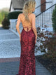 Mermaid Spaghetti Straps Criss Cross Red Sweep Train Prom Dresses