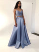 Two Pieces A Line  Satin Prom Dresses 