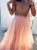 A Line Beading Two Pieces High Neck Tulle Prom Dresses