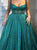A Line Sleeveless Green Prom Dresses with Sweep Train