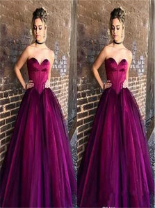 Grape Sweetheart Organza Satin Prom Dresses