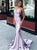 Mermaid V Neck Ruffles Criss Cross Satin Prom Dresses