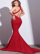 Red Mermaid Criss Cross Satin Sleeveless Prom Dresses