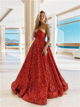 A Line Red Sweetheart Appliques Satin Prom Dresses 