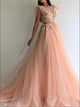 Scoop Tulle Prom Dresses with Sweep Train