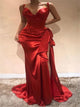 Sweep Train Red Evening Dresses With Slit