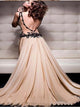 A Line Lace Appliques Chiffon V Neck Prom Dresses with Slit LBQ2374