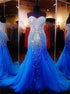 Royal Blue A Line Sweetheart Beadings Tulle Prom Dresses LBQ2217