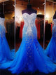Royal Blue A Line Sweetheart Beadings Tulle Prom Dresses