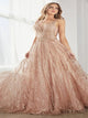 A Line Rose Gold V Neck Sequins Tulle Prom Dresses