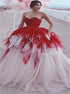 Sweetheart Ball Gown Tulle Backless Ruffles Red Prom Dress LBQ1846