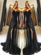 Black Lace Tulle Mermaid Long Sleeves Prom Dresses