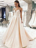 A Line Spaghetti Straps Champagne Pleats Satin Prom Dress LBQ2098