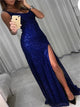 Royal Blue Sequined Spaghetti Straps Mermaid Prom Dresses