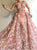 A Line V Neck Tulle Long Sleeves Appliques Prom Dresses 