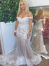 Off Shoulder Mermaid Lace Appliques Tulle Prom Dress LBQ2662