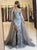 Long Sleeves Silver Prom Dresses with Slit