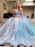 A Line Spaghetti Straps V Neck Prom Dresses LBQ2023