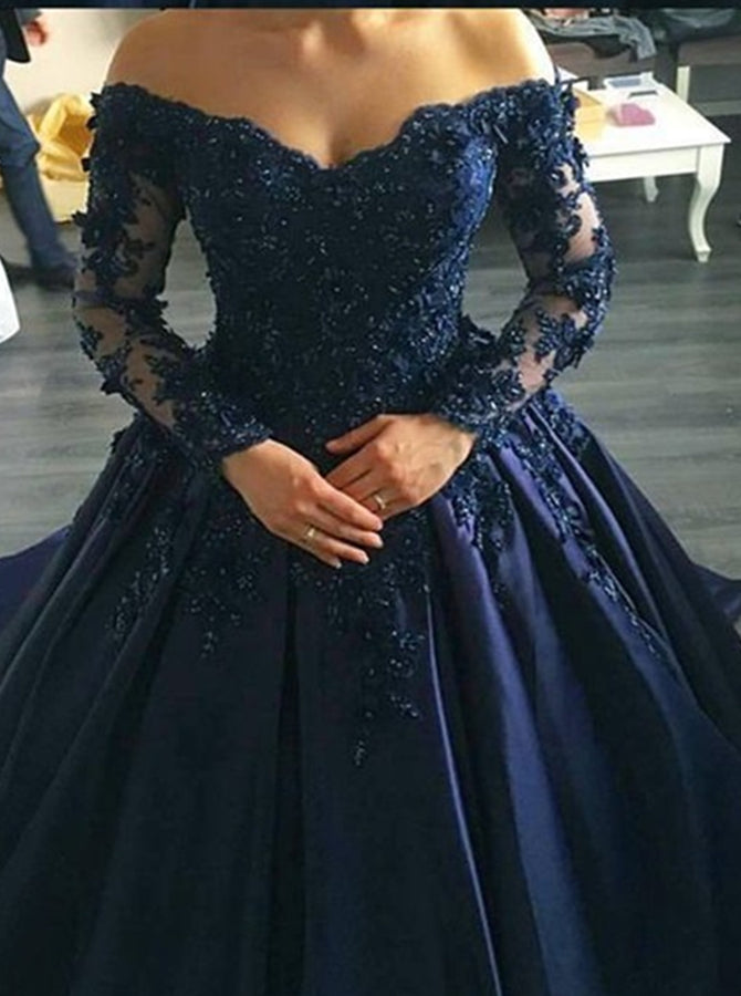 Long Sleeves Ball Gowns Off Shoulder Prom Dresses | Alinepromdress Long Sleeves Ball Gowns Off Shoulder Prom Dresses | Alinepromdress