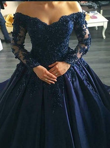 Appliques Long Sleeves Ball Gowns Off Shoulder Prom Dresses