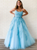 A Line Blue Spaghetti Straps Appliques Tulle Prom Dresses