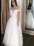 A Line Off The Shoulder Lace Tulle Floor Length Prom Dresses With Beading LBQ2257