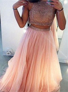 Sweep Train Pink Evening Dresses with Beadings