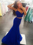 Royal Blue Spaghetti Straps Two Piece Prom Dress LBQ1751