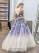 A Line Strapless Tulle Appliques Prom Dresses