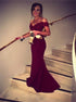 Mermaid Off The Shoulder Burgundy Prom Dresses With Applique LBQ2166