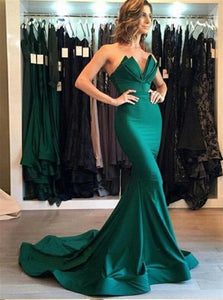 Mermaid Sweetheart Satin Pleats Green Prom Dresses 