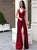 Red V Neck Chiffon Slit Prom Dresses