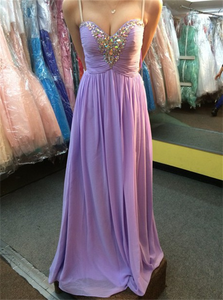 A Line Spaghetti Straps Sweetheart Chiffon Sequins Prom Dresses
