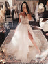 A Line V Neck Embroidered Prom Dress With Split LBQ0626