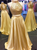 Sweep Train Open Back Golden Evening Dresses