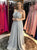 A Line Silver Beading Chiffon Prom Dresses with Pleats