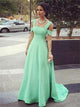 A Line Straps Green Chiffon Pleats Prom Dresses