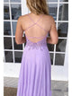 V Neck Sweep Train Criss Cross Evening Dresses