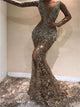 Mermaid Long Sleeves Open Back Sequins Long Prom Dress LBQ0807