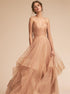 Spaghetti Straps V Neck Pleats Tulle Backless Ruffles Prom Dress LBQ3230