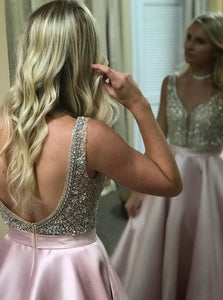 Pink Satin Prom Dresses with Sweep Train 
