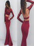 Mermaid Backless Long Sleeve Lace Top Button Satin Prom Dress LBQ3280