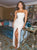 Sheath Slit Strapless Satin Floor Length White Prom Dresses