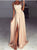 A Line Spaghetti Straps Lace Top Split Satin Prom Dresses