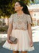 Two Piece Short Sleeve Chiffon Round Neck Prom Dresses